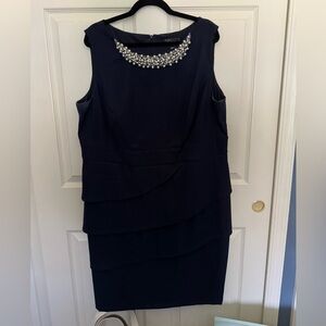 Dress Barn Embellished Neckline Navy Dress Plus Size